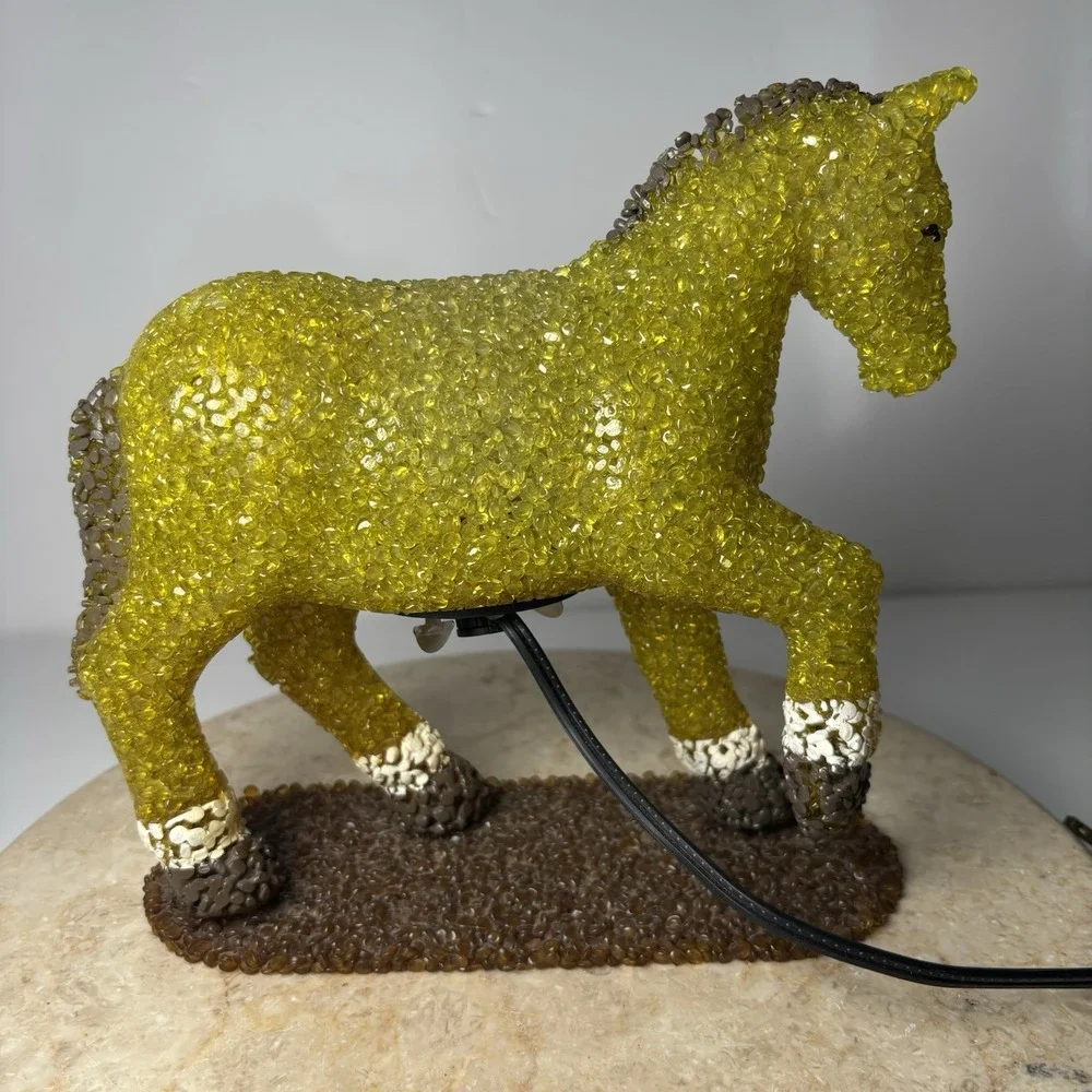 Vintage Beaded Plastic Horse Night‎ Light Popcorn Beads Green Pony Tabletop 9